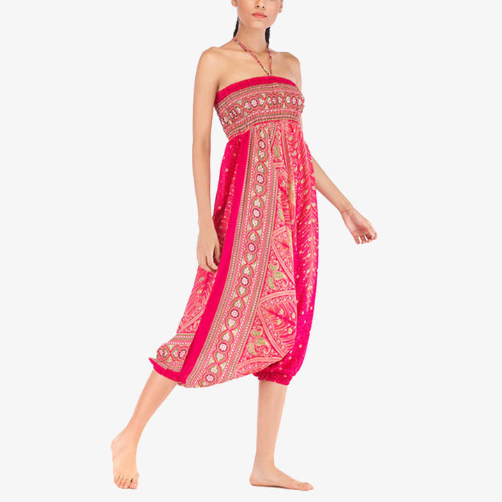 Buddha Stones Two Style Wear Feathers Geometric Pattern Loose Smocked Trousers Jumpsuit Women's Yoga Pants - image 16