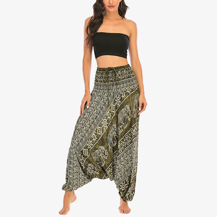 Buddha Stones Two Style Wear Elephant Pattern Loose Smocked Harem Trousers Jumpsuit Women's Yoga Pants - image 10