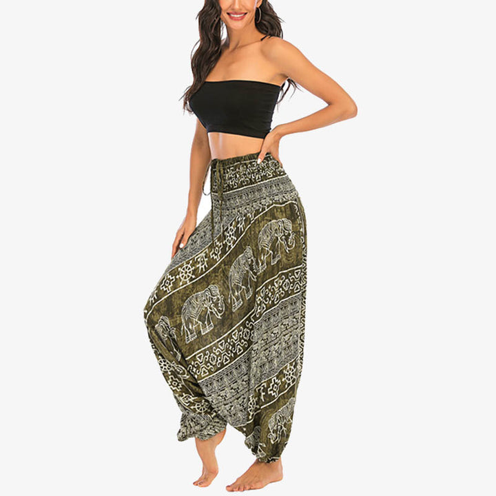 Buddha Stones Two Style Wear Elephant Pattern Loose Smocked Harem Trousers Jumpsuit Women's Yoga Pants - image 16
