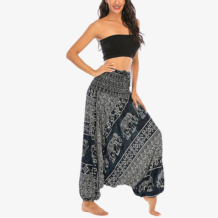 Buddha Stones Two Style Wear Elephant Pattern Loose Smocked Harem Trousers Jumpsuit Women's Yoga Pants - image 23