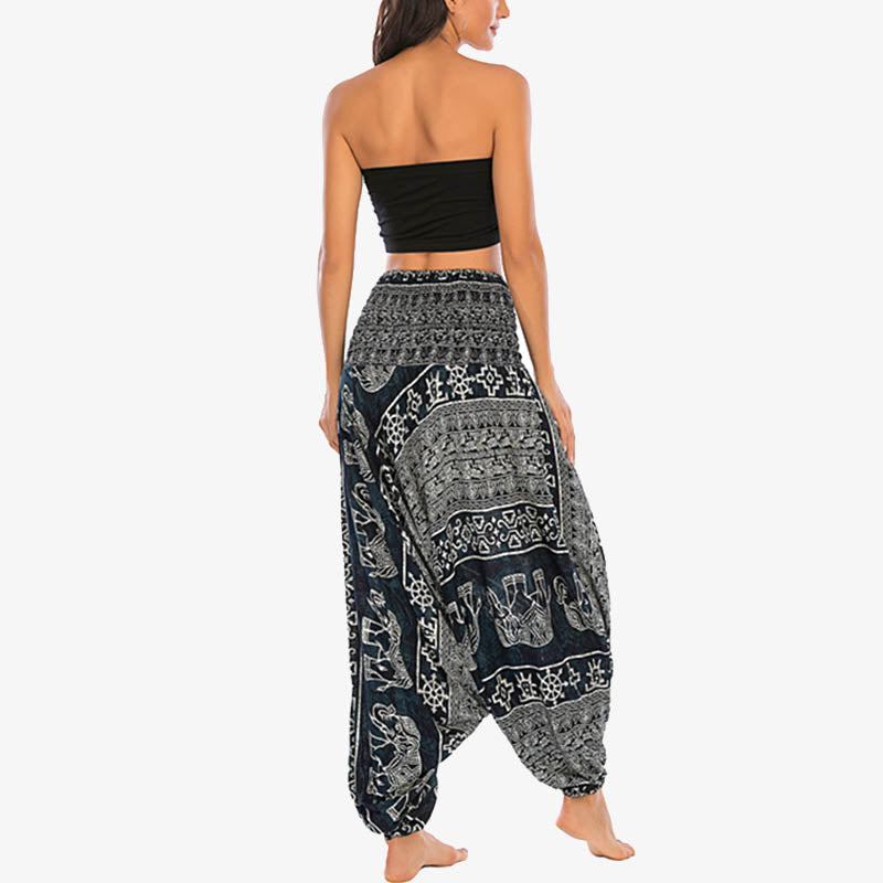 Buddha Stones Two Style Wear Elephant Pattern Loose Smocked Harem Trousers Jumpsuit Women's Yoga Pants - image 25