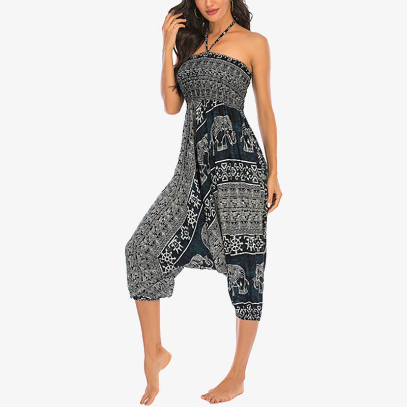 Buddha Stones Two Style Wear Elephant Pattern Loose Smocked Harem Trousers Jumpsuit Women's Yoga Pants - image 28