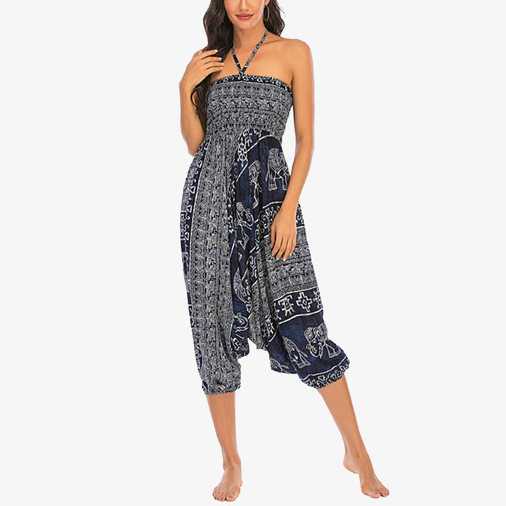 Buddha Stones Two Style Wear Elephant Pattern Loose Smocked Harem Trousers Jumpsuit Women's Yoga Pants - image 38