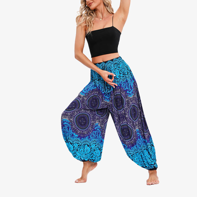 Buddha Stones Round Geometric Flower Floral Loose Harem Trousers Women's Yoga Pants - image 5