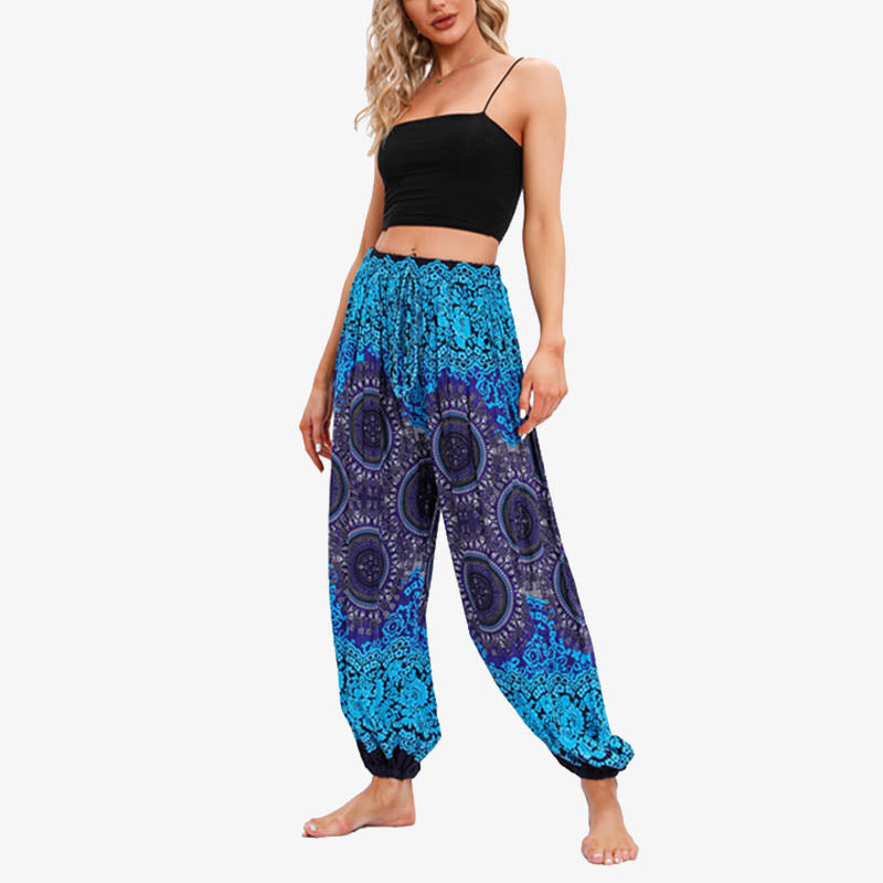 Buddha Stones Round Geometric Flower Floral Loose Harem Trousers Women's Yoga Pants - image 8