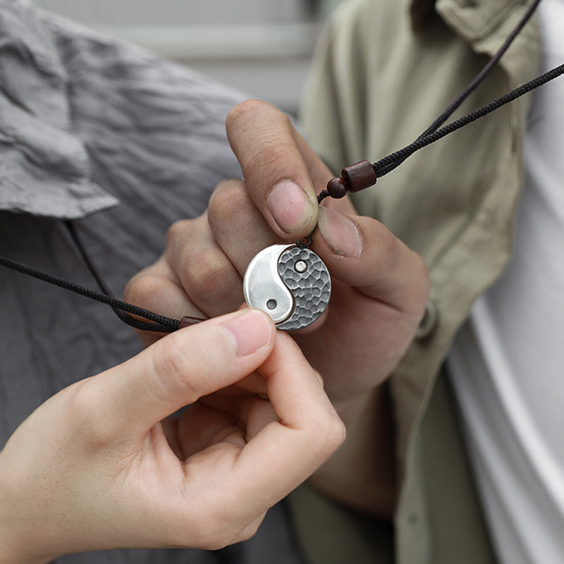 Buddha Stones 990 Sterling Silver Yin Yang Balance Harmony Necklace Pendant - image 4