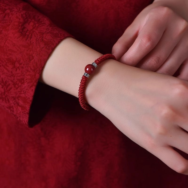 Buddha Stones 925 Sterling Silver Natural Cinnabar Bead Calm Handmade Braided String Bracelet - Red(Women) - 17-19cm - image 12