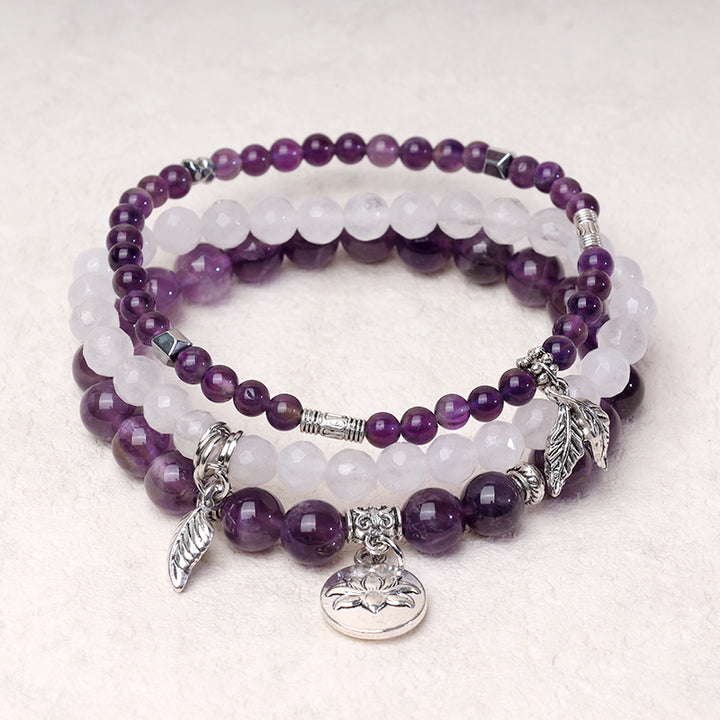 Buddha Stones 3PCS Natural Quartz Crystal Beaded Healing Energy Lotus Bracelet - image 1