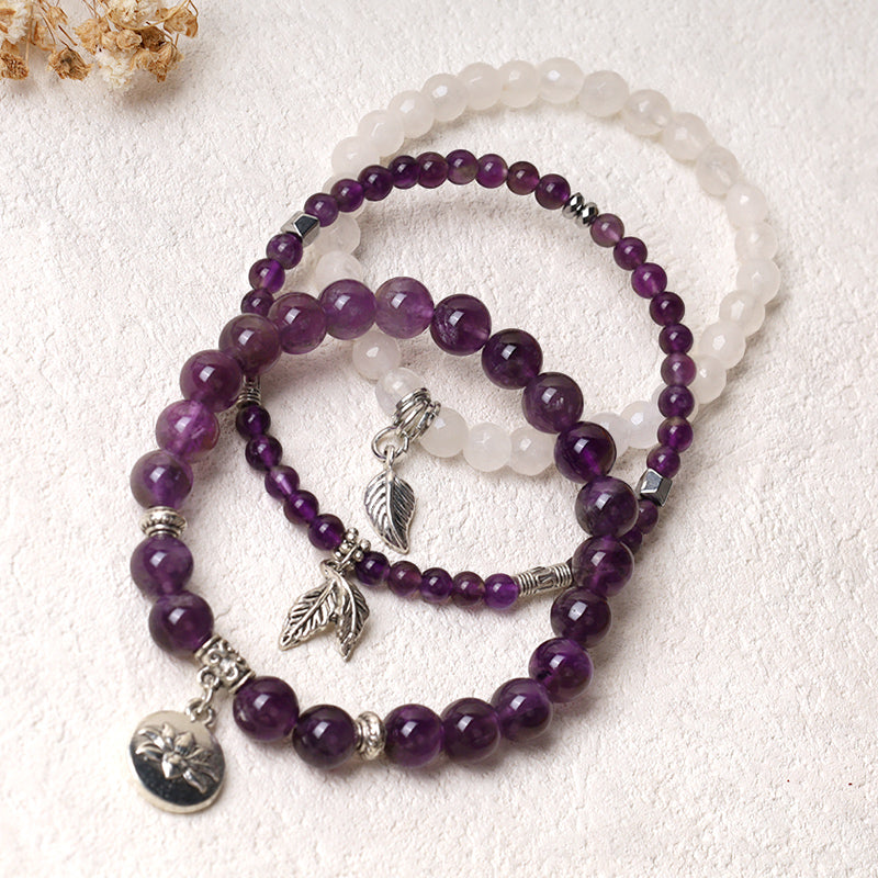 Buddha Stones 3PCS Natural Quartz Crystal Beaded Healing Energy Lotus Bracelet - image 2
