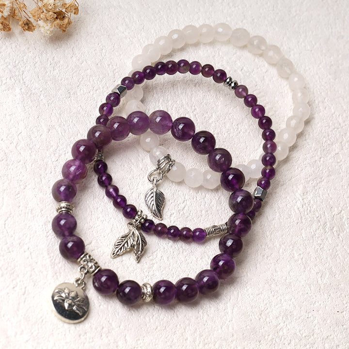 Buddha Stones 3PCS Natural Quartz Crystal Beaded Healing Energy Lotus Bracelet - image 2