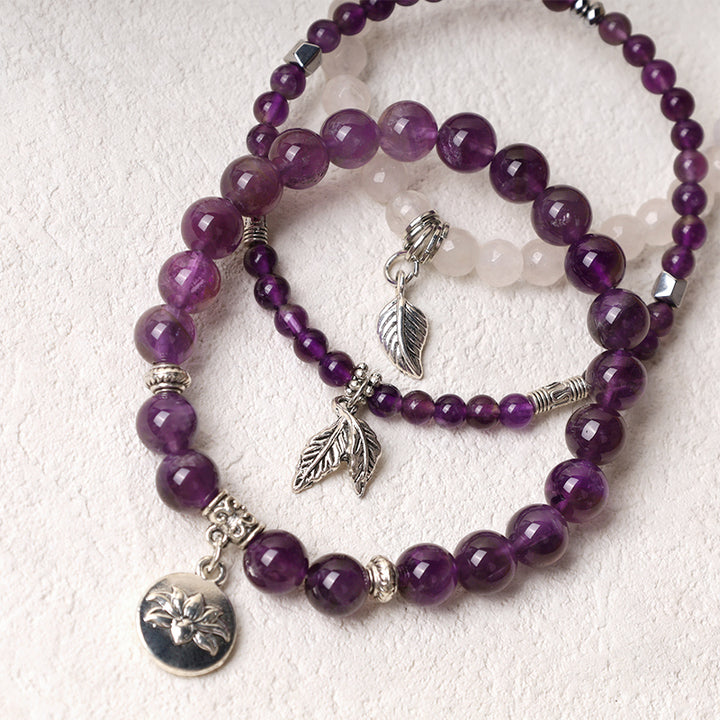 Buddha Stones 3PCS Natural Quartz Crystal Beaded Healing Energy Lotus Bracelet - image 3