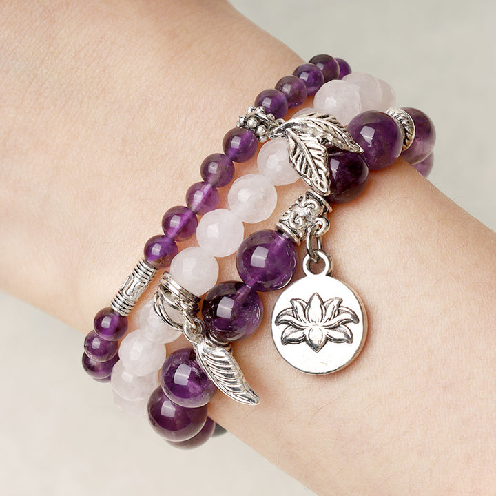 Buddha Stones 3PCS Natural Quartz Crystal Beaded Healing Energy Lotus Bracelet - image 5