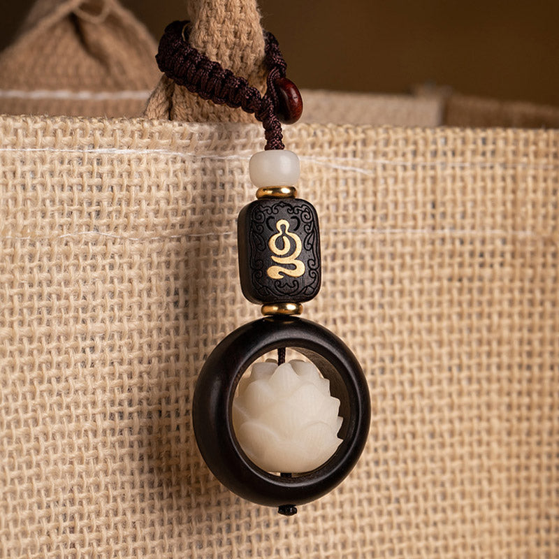 Buddha Stones Ebony Wood Bodhi Seed Lotus Enlightenment Key Chain Decoration - image 3