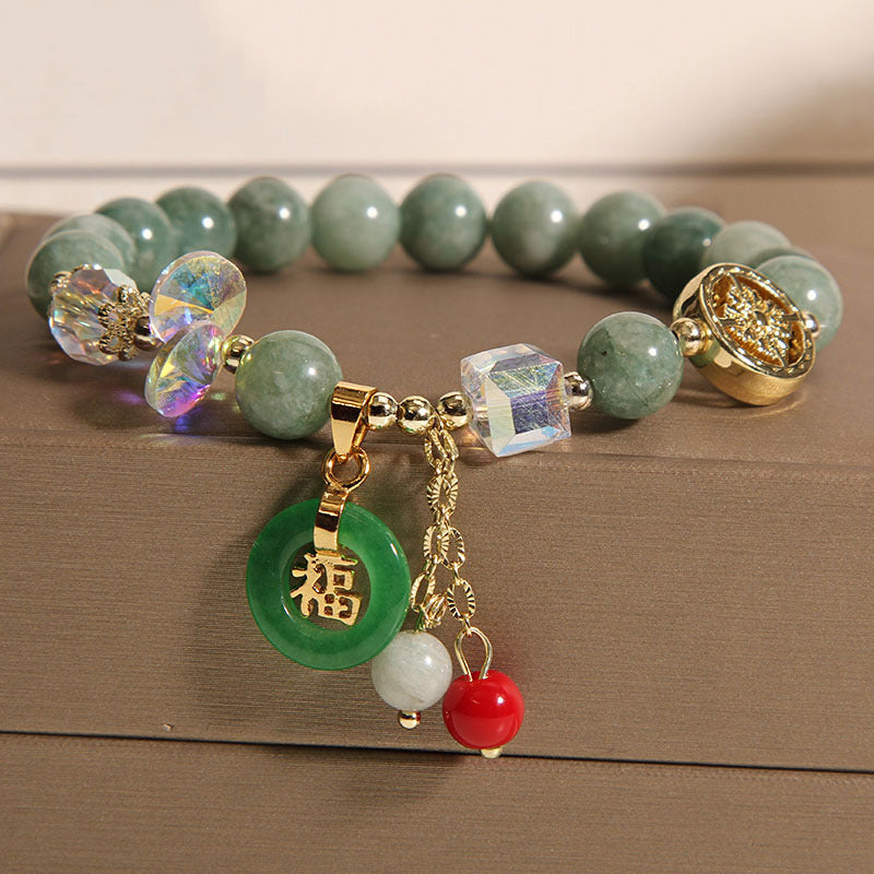 Buddha Stones Strawberry Quartz Jade Fu Character Charm Healing Bracelet - image 10