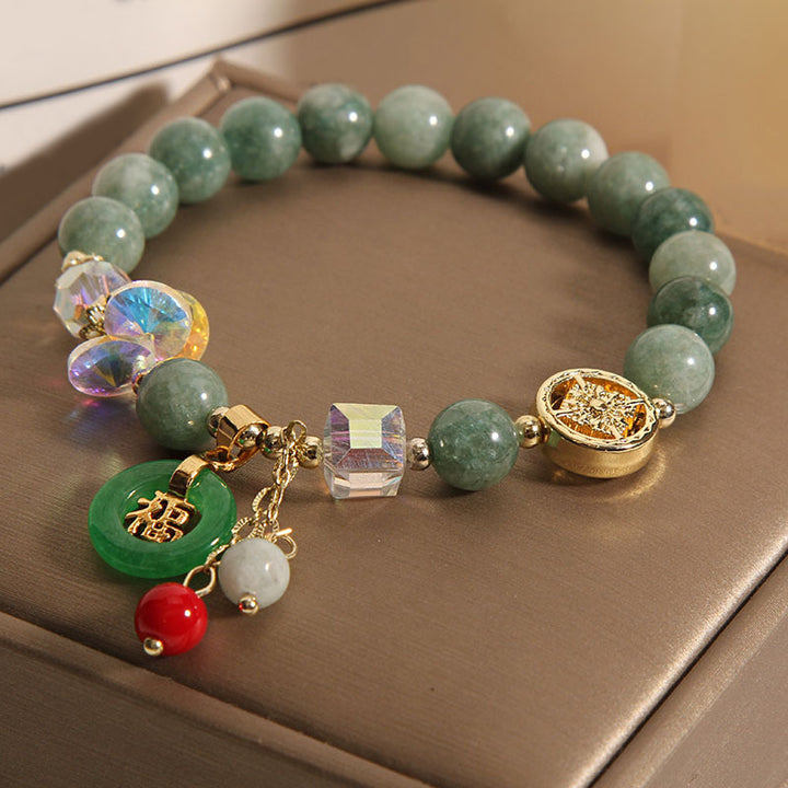 Buddha Stones Strawberry Quartz Jade Fu Character Charm Healing Bracelet - image 13