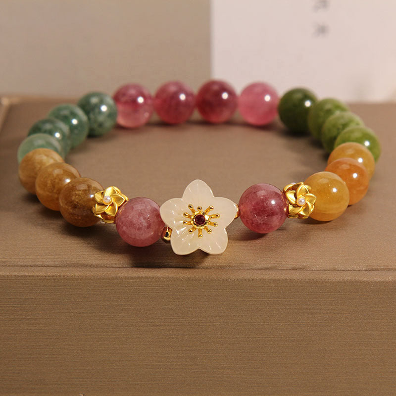 Buddha Stones Colorful Tourmaline Jade Flowers Love Bracelet - Tourmaline(Positive♥Love)(Wrist Circumference 14-16cm) - image 0