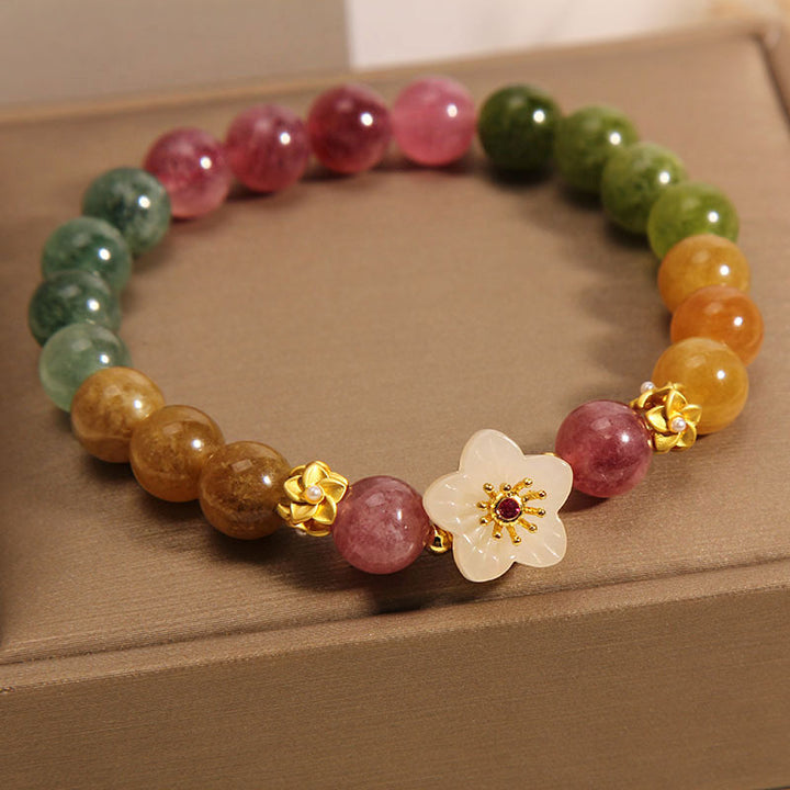 Buddha Stones Colorful Tourmaline Jade Flowers Love Bracelet - image 4
