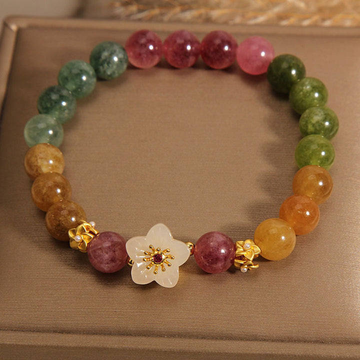Buddha Stones Colorful Tourmaline Jade Flowers Love Bracelet - image 7
