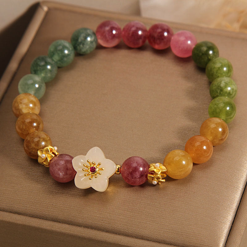 Buddha Stones Colorful Tourmaline Jade Flowers Love Bracelet - image 5