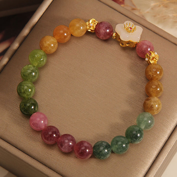 Buddha Stones Colorful Tourmaline Jade Flowers Love Bracelet - image 6
