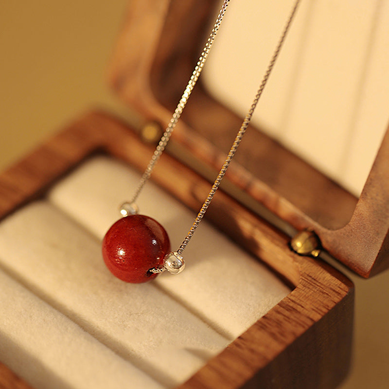 Buddha Stones 925 Sterling Silver Cinnabar Bead Calm Blessing Necklace Pendant - 8mm One Cinnabar Bead - image 4