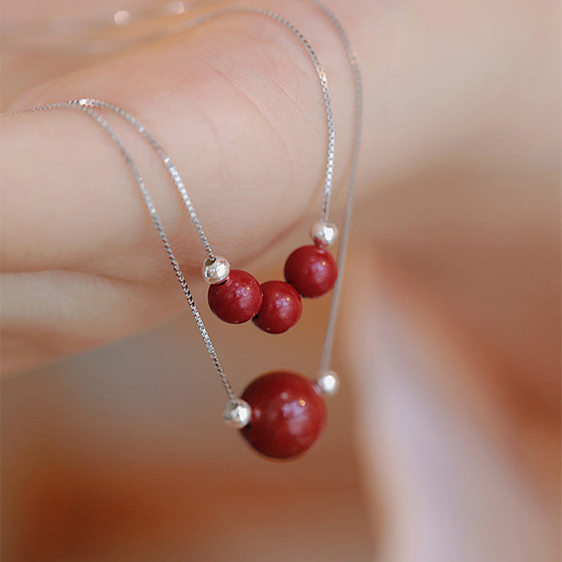 Buddha Stones 925 Sterling Silver Cinnabar Bead Calm Blessing Necklace Pendant - image 9