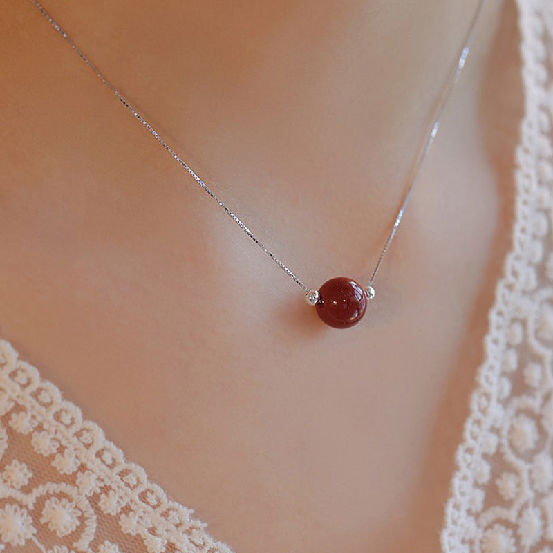 Buddha Stones 925 Sterling Silver Cinnabar Bead Calm Blessing Necklace Pendant - image 5
