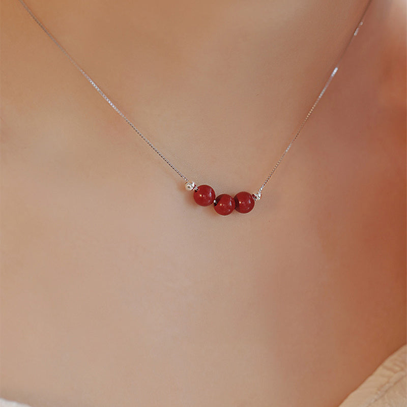 Buddha Stones 925 Sterling Silver Cinnabar Bead Calm Blessing Necklace Pendant - image 3
