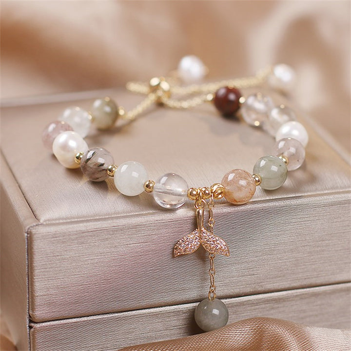 Buddha Stones Strawberry Quartz Rutilated Quartz Fishtail Charm Healing Bracelet - Rutilated Quartz(Fishtail Color Random)(Wrist Circumference 14-19cm) - image 5