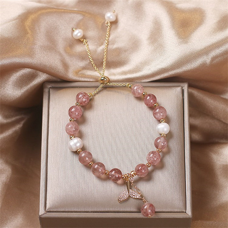 Buddha Stones Strawberry Quartz Rutilated Quartz Fishtail Charm Healing Bracelet - image 3