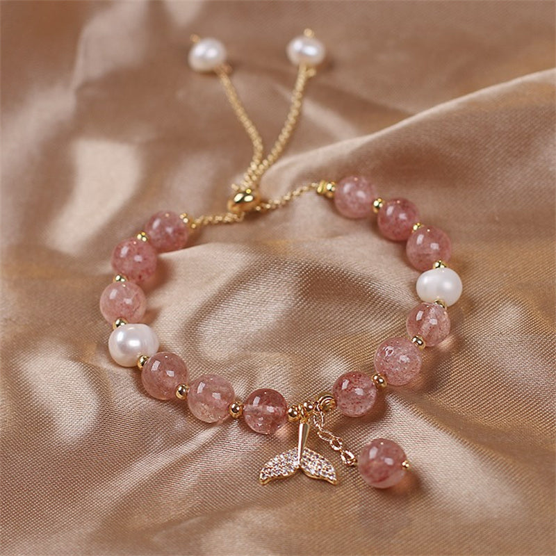 Buddha Stones Strawberry Quartz Rutilated Quartz Fishtail Charm Healing Bracelet - image 2