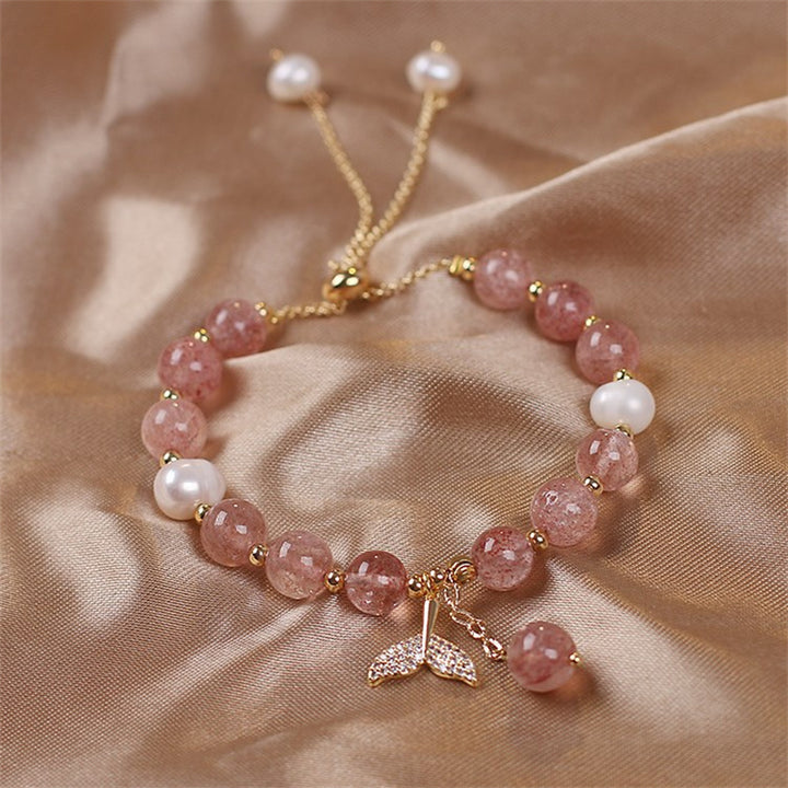 Buddha Stones Strawberry Quartz Rutilated Quartz Fishtail Charm Healing Bracelet - image 2