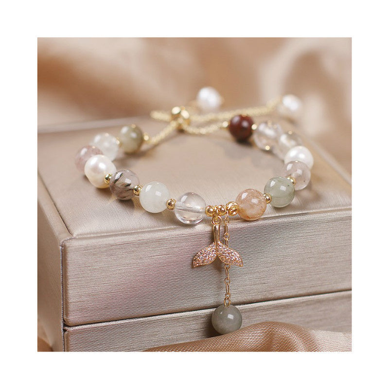 Buddha Stones Strawberry Quartz Rutilated Quartz Fishtail Charm Healing Bracelet - image 12