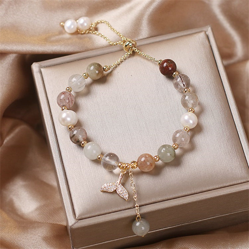 Buddha Stones Strawberry Quartz Rutilated Quartz Fishtail Charm Healing Bracelet - image 8