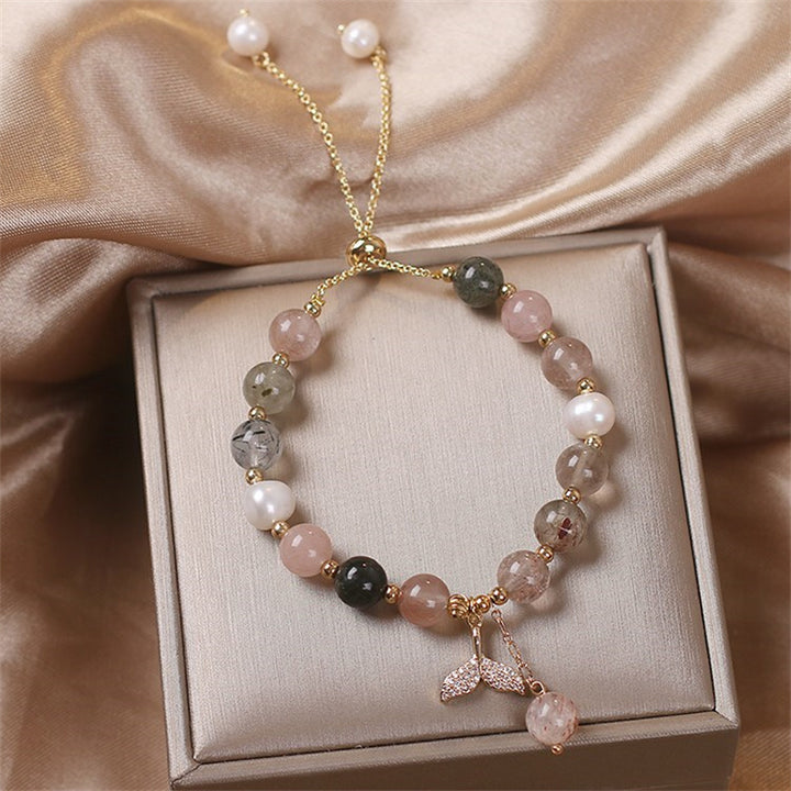 Buddha Stones Strawberry Quartz Rutilated Quartz Fishtail Charm Healing Bracelet - image 9