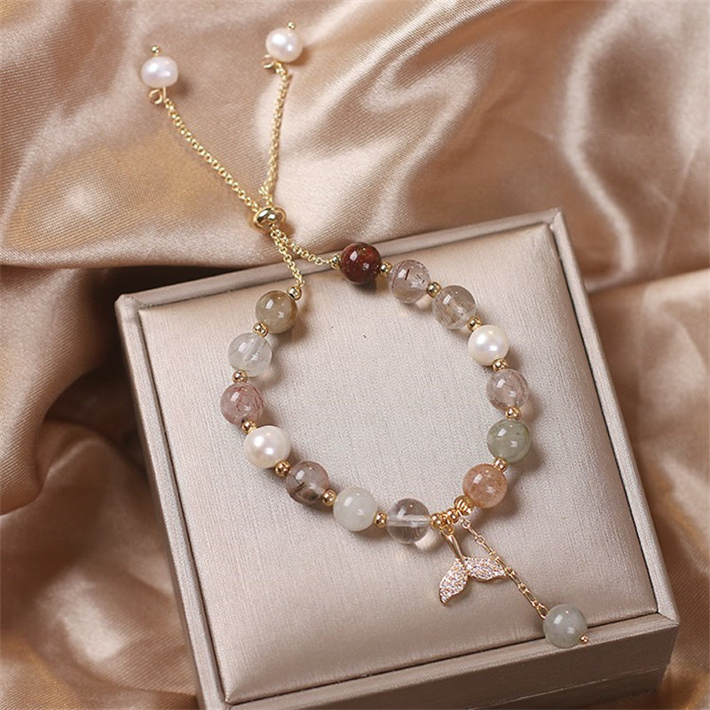 Buddha Stones Strawberry Quartz Rutilated Quartz Fishtail Charm Healing Bracelet - image 10