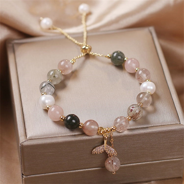 Buddha Stones Strawberry Quartz Rutilated Quartz Fishtail Charm Healing Bracelet - image 6
