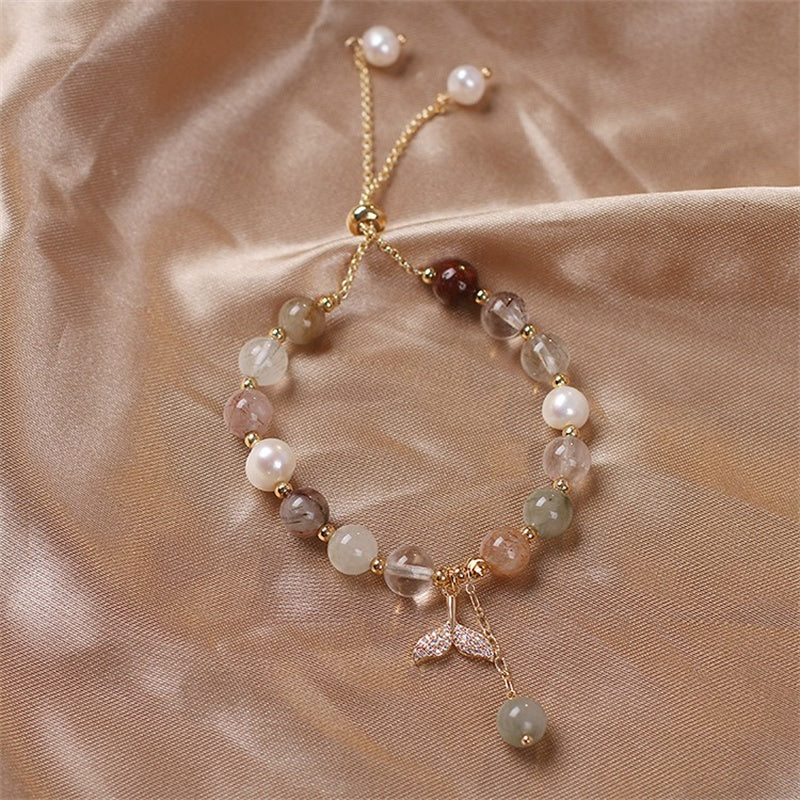Buddha Stones Strawberry Quartz Rutilated Quartz Fishtail Charm Healing Bracelet - image 11