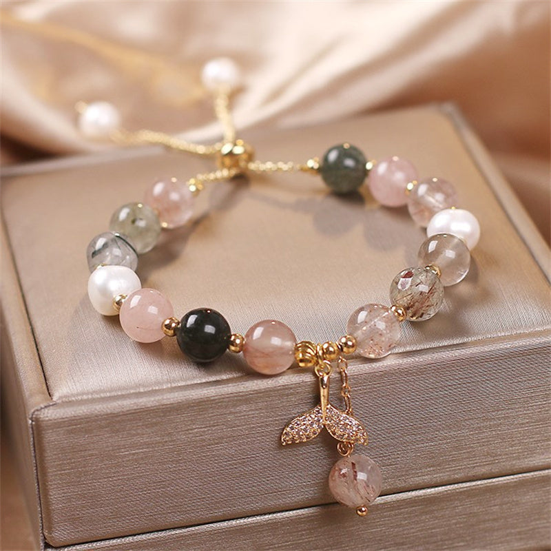 Buddha Stones Strawberry Quartz Rutilated Quartz Fishtail Charm Healing Bracelet - image 7