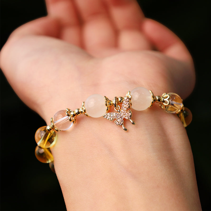 Buddha Stones Citrine Moonstone Butterfly Charm Prosperity Protection Bracelet - image 5
