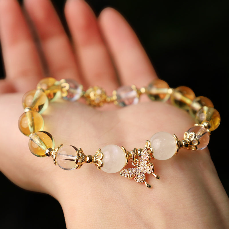 Buddha Stones Citrine Moonstone Butterfly Charm Prosperity Protection Bracelet - image 4