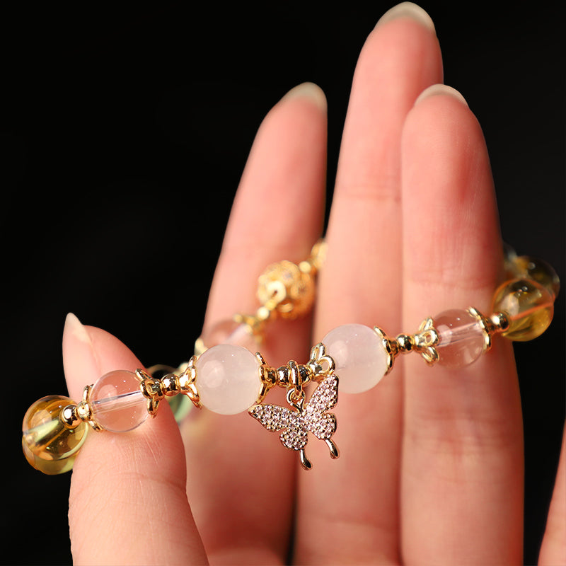 Buddha Stones Citrine Moonstone Butterfly Charm Prosperity Protection Bracelet - image 6