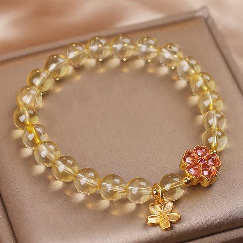 Buddha Stones Natural Citrine Flower Charm Prosperity Protection Bracelet - image 1