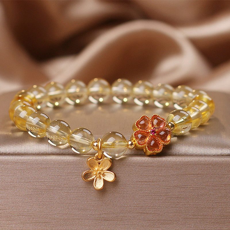 Buddha Stones Natural Citrine Flower Charm Prosperity Protection Bracelet - Citrine(Wrist Circumference 14-16cm) - image 0