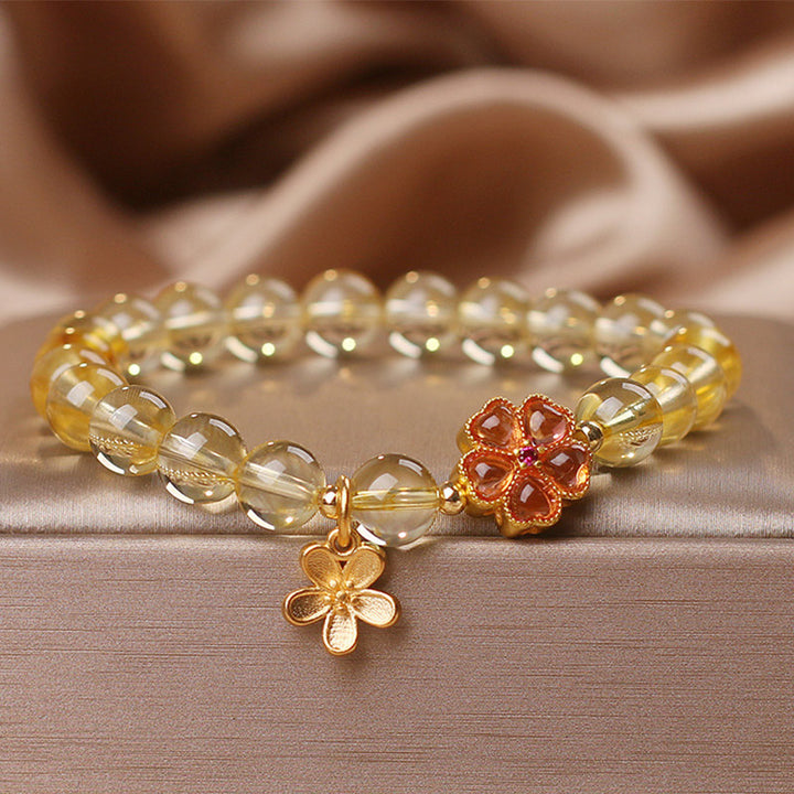 Buddha Stones Natural Citrine Flower Charm Prosperity Protection Bracelet - Citrine(Wrist Circumference 14-16cm) - image 0