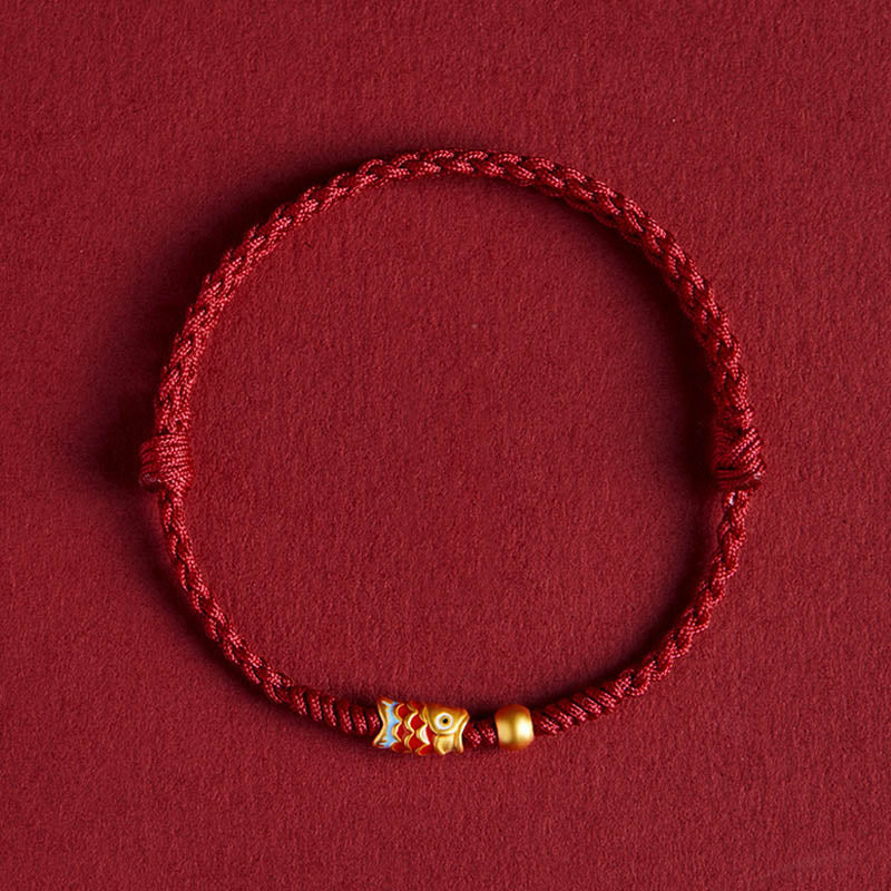 Buddha Stones 925 Sterling Silver Handmade Koi Fish Wealth Success Braided Rope Bracelet - Koi Fish Dark Red(Wrist Circumference 14-18cm) - image 0