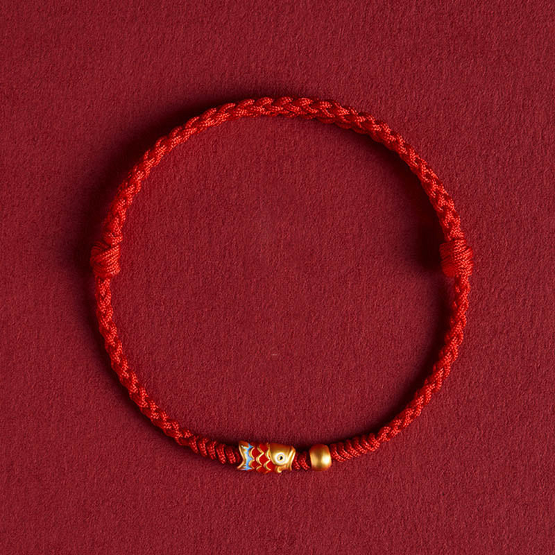 Buddha Stones 925 Sterling Silver Handmade Koi Fish Wealth Success Braided Rope Bracelet - Koi Fish Red(Wrist Circumference 14-18cm) - image 2