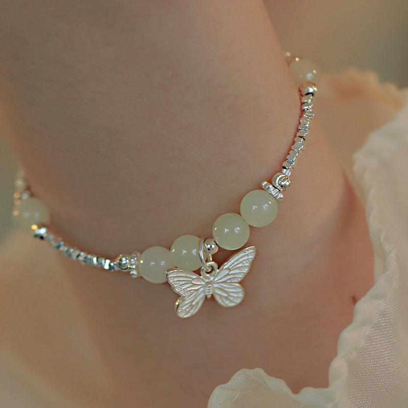 Buddha Stones 925 Sterling Silver Natural Hetian Jade Luck Butterfly Charm Bracelet - image 3