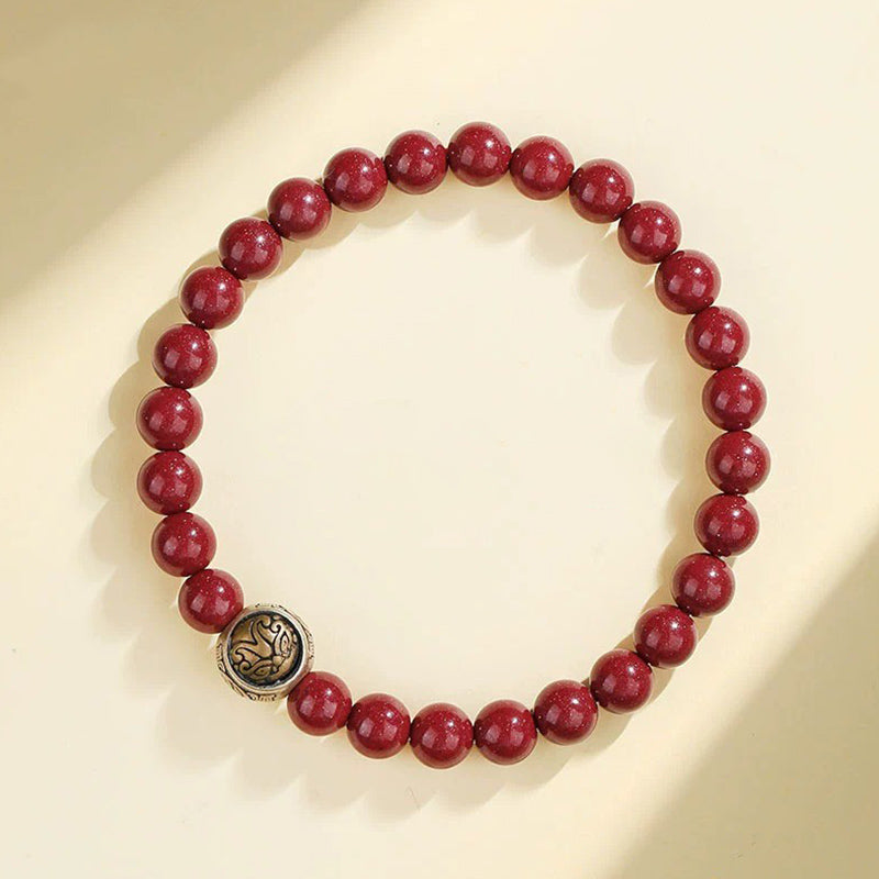 Buddha Stones 925 Sterling Silver Natural Cinnabar Four Beasts Blessing Bracelet - 6mm - White Tiger(Wrist Circumference 14-16cm) - image 0