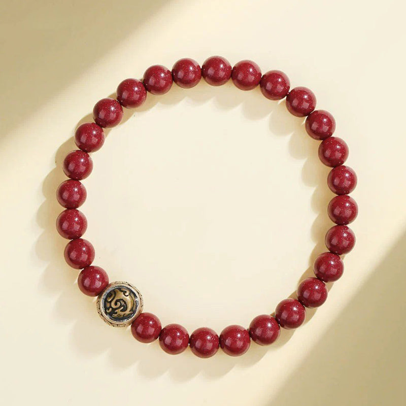 Buddha Stones 925 Sterling Silver Natural Cinnabar Four Beasts Blessing Bracelet - 6mm - Azure Dragon(Wrist Circumference 14-16cm) - image 1